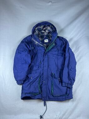 Vintage Northern Reflections Parka Jacket Mens M Blue Hooded Plaid Flannel Lined